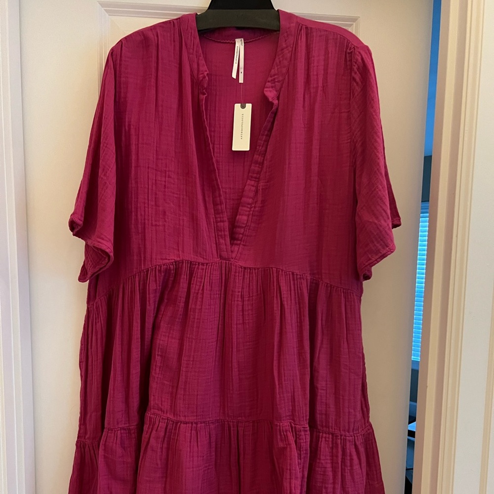 Anthropologie Fuchsia V-Neck Kallie Dress